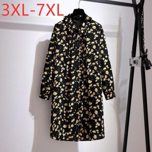 New 2021 Ladies Spring Autumn Plus Size Mini Shirt Dress For Women Large Long Sleeve Button Floral Print Dress 4XL 5XL 6XL 7XL