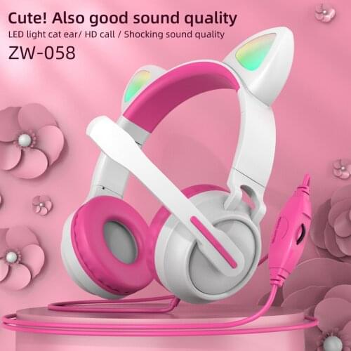 ZW058 Bluetooth Headphones With Microphone LED light Cat Ears Headset Wireless Earphone HIFI Stereo Bass CuteHeadphone