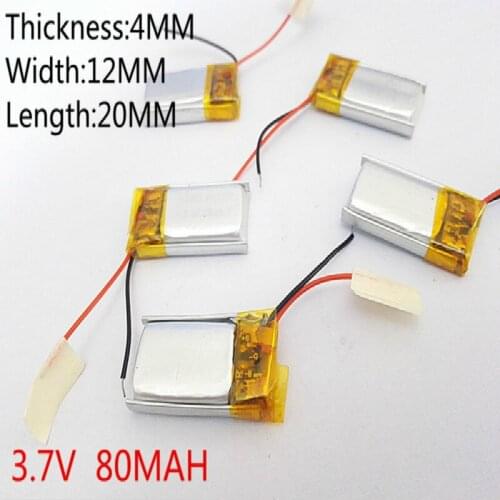 10pcs Free Shipping 3.7V,80mAH 401220 PLIB (polymer lithium ion / Li-ion battery )for Smart watch,GPS,mp3,mp4,cell phone,speaker