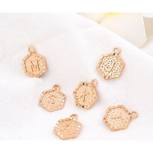 10 Pcs Gold Color Capital Letter Alloy Pendants For Woman Necklace Cute Engraved Sequins Pendant DIY Jewelry Making Supplies