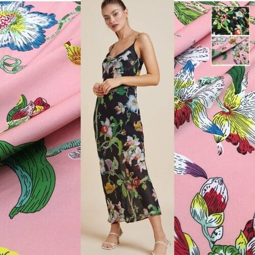 145cm Printed 100% Polyester Stretch Satin Fashion Shirt Handmade Diy Clothing Shirt Pajamas Brand Fabric Cloth for Dress Meter
