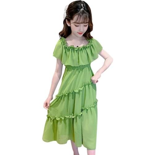 Summer Dress For Girls 2021 Girl Child Dress Solid Color Children Dresses Casual Style Costume Girl 6 8 10 12 14