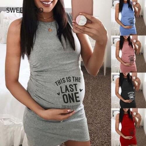 2021 Fashion Women Maternity Dress Sleeveless Pregnancy Dress Letter Print O-Neck Bodycon Dress Creative Pregnant Women Dresses