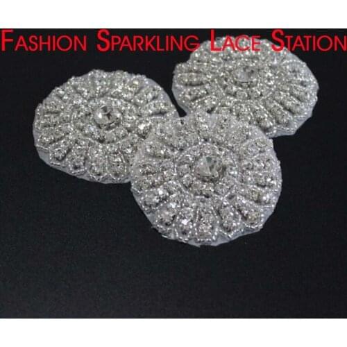 3pc round iron on Crystal glass silver wedding dress headwear belt handwear rhinestone