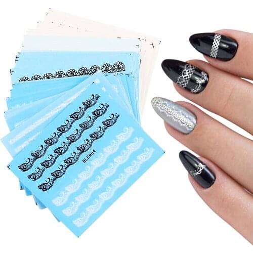 40 Sheets Mixed Styles Water Transfer Decals Sliders Black Stripe Nail Foils 3D Nail Art Decoration DIY Design Nail Stickers
