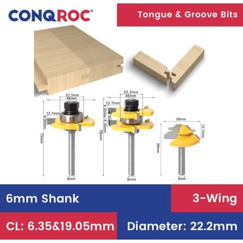 6mm Shank Tongue and Groove Router Bit Tool Set with 45 Degree Lock Miter Bit Wood Milling Cutters Kit