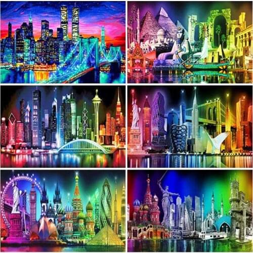 DIY 5D Diamond Painting Night Scenery Full Round Drill Building Landscape Embroidery Rhinestone Mosaic Wall Modern Decorative