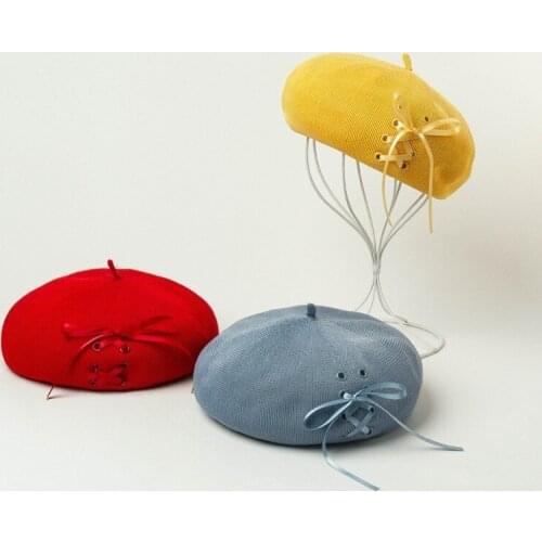 Spring and summer new metal pierced eye straps adjustable beret painter hat knitted breathable fashion bud cap