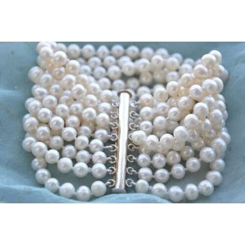 Wedding Woman Gift 8 Rows 5-6mm White Natural Freshwater Pearl Bracelet Handmade Woman Jewelry