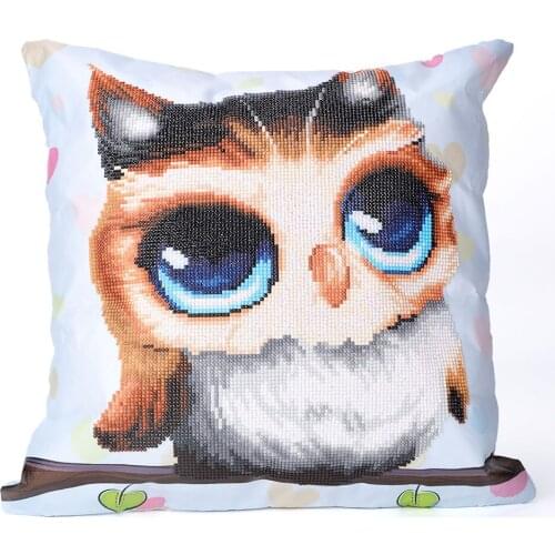 Partial Round Drill Owl Diamond Painting Art Mosaic Cross Stitch Animal Cushion Cover Pillow Case Handmade Decor Gift
