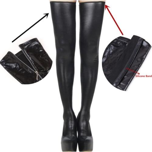 Plus Size Lingerie Sexy Latex Thigh High Stockings Zipper Leather Female Silicone Stockings Pole Dance Erotic Lingerie Hosiery
