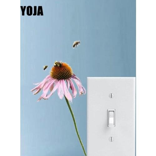 YOJA Family Room Decor Beautiful Flower And Bees Wall Sticker Colored Switch Decal PVC 12ss0082