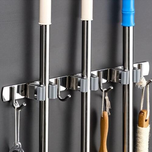 Broom Holder Heavy Duty Practical Clip Mop Organizer Wall Mount Hook Stainless Steel Storage Space Saving Hanger Multifunctional
