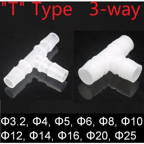 Dia 3.2mm~25mm Water Connector PP PE Food Grade T Type 3-way Splitter Pipe Tube Hose Irrigate Joint Adapter Tapered Head Clear