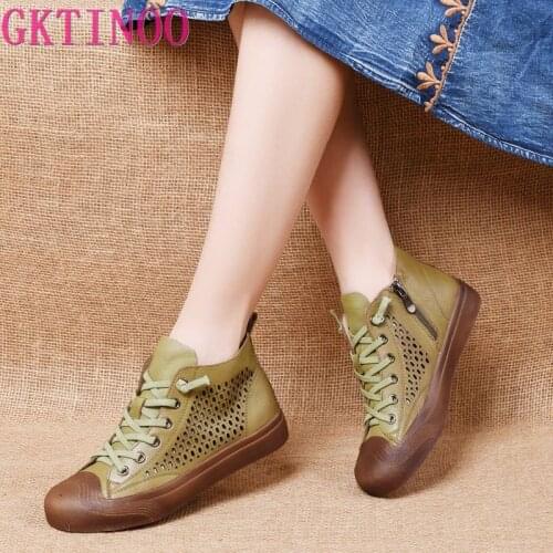 GKTINOO 2021 Women Casual Shoes Fashion Breathable Genuine Leather Shoes Sneakers Women Flat Shoes Female Footwear