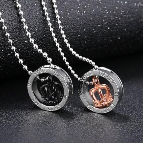 JHSL Fashion Jewelry Men Women Couples Lovers Statement Necklaces Crown Pendants Stainless Steel Valentines Day Gift Dropship