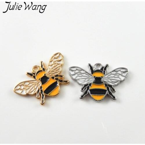 Julie Wang 8pcs Colorful Cute Honey Bee Shape Enamel Alloy Charms Handmade Women Bracelet Anklet Bangle Necklace Jewelry Finding