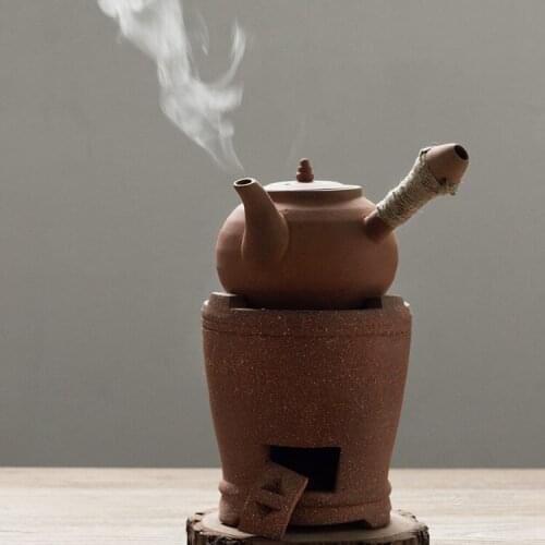 Chinese Chaozhou red clay tea stove carbon oven sand kiln side handle pot kungfu teapot suit puer pot