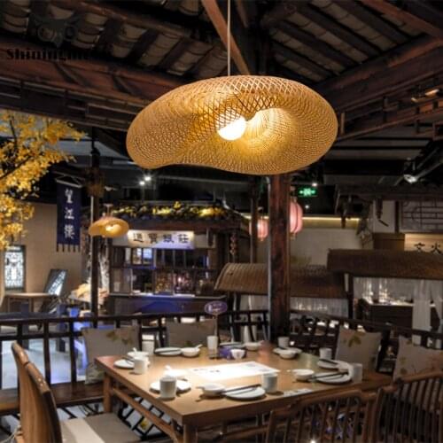 Chinese Bamboo Lamp Art Pendant Lights Restaurant Hotel Decor Rattan Pendant Light Living Room Hanging Lamp Luminaire Suspension