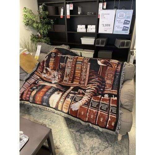 Book shelf Cat print leisure blanket art knit cotton Blankets Sofa Cobertor Hanging Tapestry