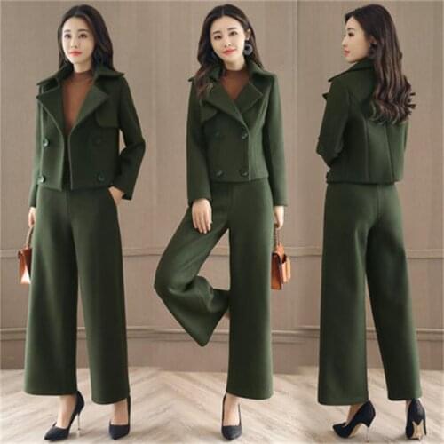 2019 autumn and winter new womens fashion slimming wool wide leg pants two-piece