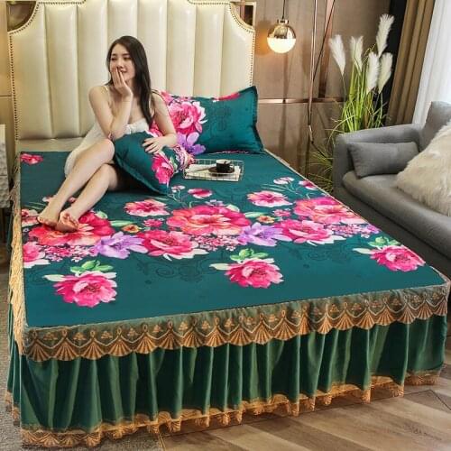High-grade non-slip cotton bed , dust-proof bed sheet, mattress cover and pillowcase lace edge