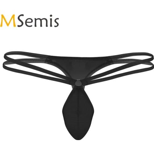 Swimwear Mens G-string Thong Mini Bikini Briefs Underwear Double Waist Straps Bulge Pouch Mini Thongs Panties