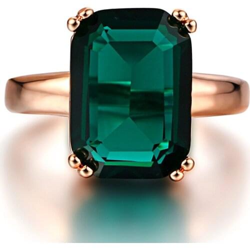 Square emerald gemstones green crystal Rings for women 18k rose gold color jewelry bijoux bague ruby zircon diamond party gifts