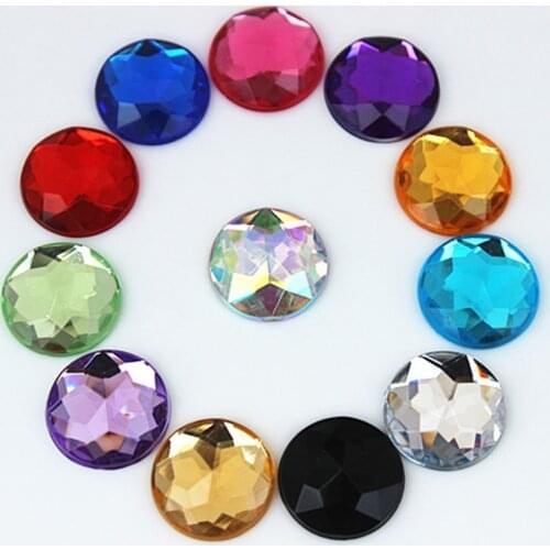 Micui 60pcs 14mm Round Chamfer Crystals Acrylic Rhinestones Flatback Glue On Gems Strass Stone For Clothes Dress Craft MC765