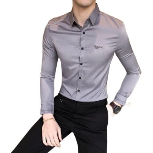 Fashion 2021 British Style New Solid Shirt Men Long Sleeve Slim Fit usiness Formal Wear Men Shirts Casual Blouse Men M-4XL