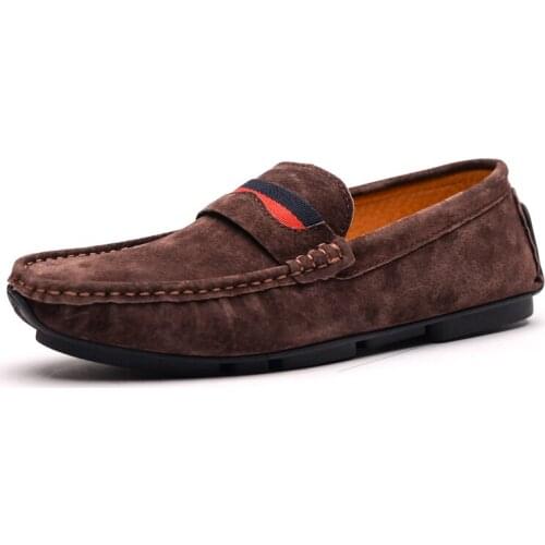 New Men Loafers Moccasins Casual Suede Leather Shoes Mens Navy Blue Slip on Shoes Moccasins for Man Genuine Leather Cow Suede