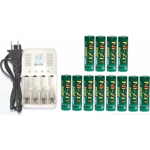 Powerful 12Pcs 1.6v aa 2500mWh rechargeable battery + 4 slots aa aaa NiZn smart charger