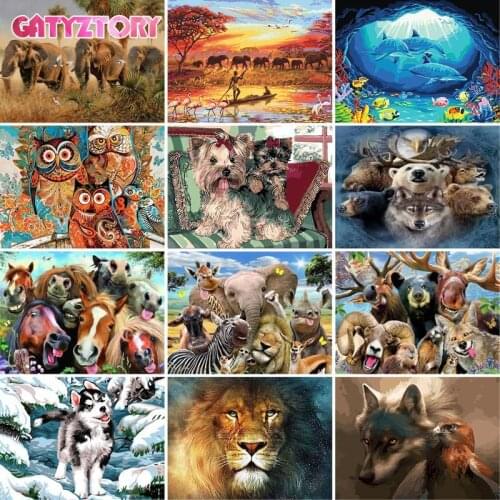 GATYZTORY 40x50cm painting by numbers with frame for adults animals acrylic paint kits paint by number HandPainted for home deco