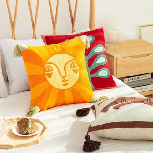 DUNXDECO Cushion Cover Decorative Pillow Case Shiny Sun Leaf Cotton Thread Embroidery Yellow Sofa Chair Coussin Bedding Decor