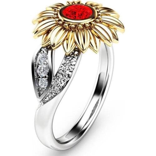 New CZ Stone Fashion Jewelry Femme Gold Silver Color Cute Sunflower Crystal Wedding Rings for Women