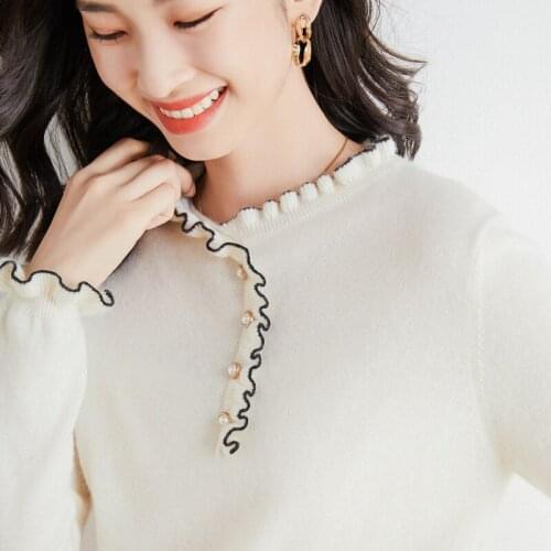 2021 Autumn Winter Cashmere Sweaters Women Full Sleeve Ruffles Pullovers Womens Sweater Solid Color Female Wool Knitwear Tops