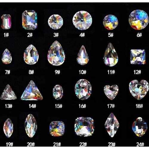 10pcs Glass Stones Different Shape Nail Charms Waterdrop/Heart/Horse eyes/Rhombus 6MM/8MM/10MM Rhine Stones for Nail Accessories