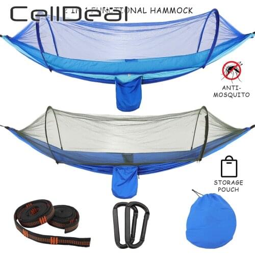 Outdoor Camping Hammock with Mosquito Net Pop-Up Portable High Strength Parachute Fabric Hanging Swing Hammocks Camping Stuff