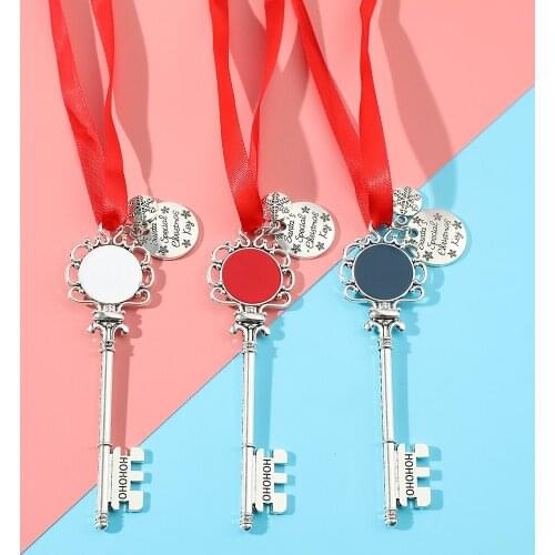 Romantic Christmas Snow Key Red Pendant Silver Color Snowflake Ribbon Christmas Tree Accessories For Girl Boy Fashion Festival