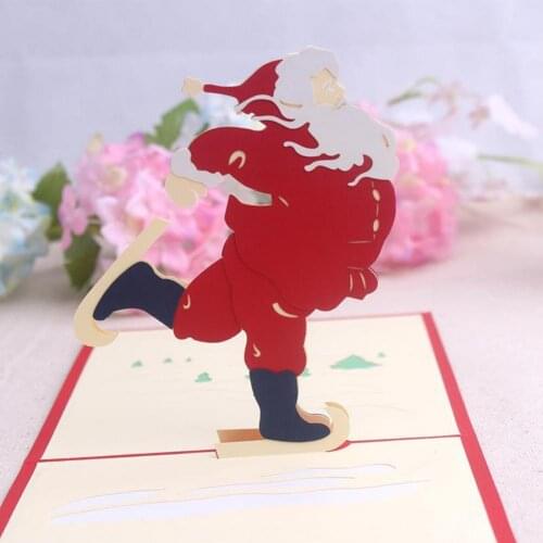 3D Santa Pattern Christmas Card Paper Hidden Design Holiday Paper Kids Foldable Pop Up Greeting Cards Birthday Wedding Decor