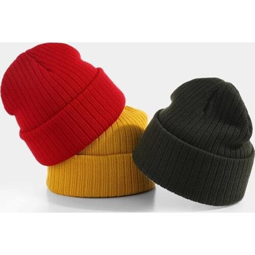 Solid Color Beanies Women Winter Hats Unisex Knitted Cap Men Brimless Bonnet Casual Cuffed Soft Autumn Ladies Warm Beanies