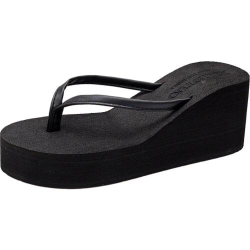 Summer Girl Flip-flops To Increase 7cm Slope Thick-Soled Womens Simple Vacation Beach Sandals Female High Heels Indoor Slippers