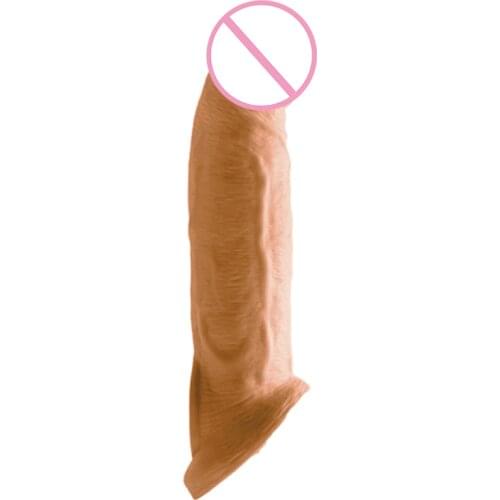Silicone Penis Pumps Cock Sleeve Reusable Condoms Large Penis Extender Delay With Solid Simulation Glans Sex Toy for Men