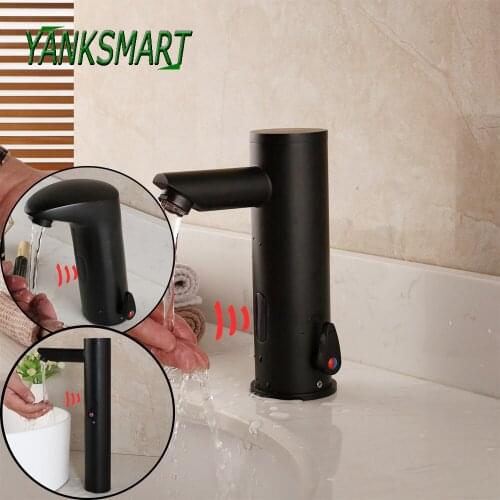 YANKASMART Matte Black Bathroom Basin Sink Automatic Touch Sensor Faucet Deck Mounted Solid Brass Cold And Hot Water Mixer Tap
