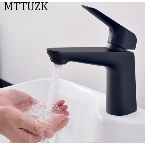 MTTUZK Solid Brass Basin Faucet Bathroom Sink Faucet Matt Black Faucet Single Handle Single Hole Hot Cold Mixer Taps Crane