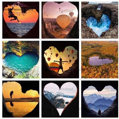 Modern Diamond Painting 5D DIY Heart Shaped Romantic Landscape Applique Diamond Embroidered Mosaic Cross Stitch Kit Home Decor