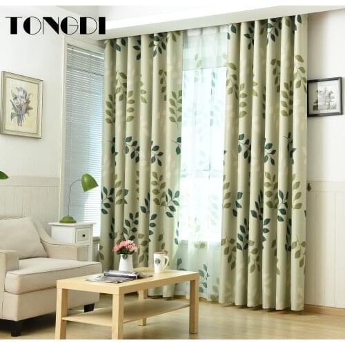 TONGDI Blackout Curtains Green Elegance Leaves Printing High-grade Decoration For Home Hotel Christmas Party Bedroom Living Room