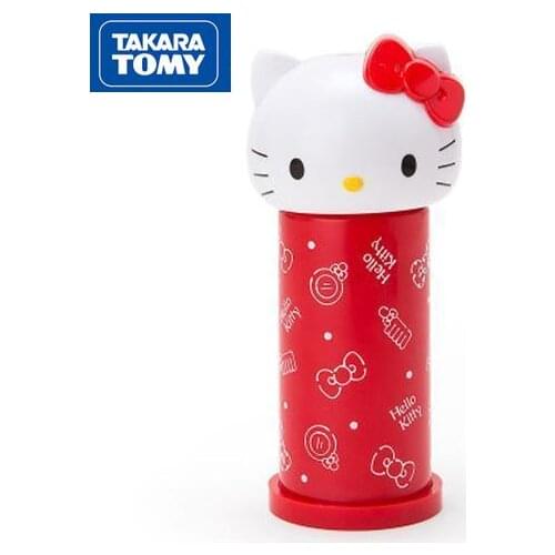 TAKARA TOMY Creative Cartoon Hellokitty Push Cotton Swab Holder Simple Hand Pressure Automatic Cotton Swab Box
