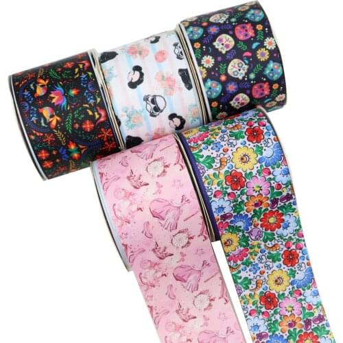 Mexico Style Halloween Flower Princess Cartoon Printed Grosgrain Ribbon Party Decoration 10 Yard DIY Bow Bag Material Handmade