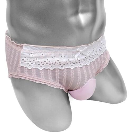 Sissy Bulge Pouch Panties Lingerie Sexy Mens Briefs Undderwear See Through Lace Adult Erotic Underpants Bowknot